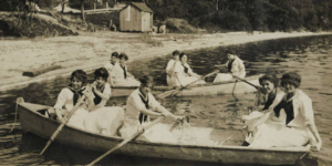 Students enjoying a rowing outing