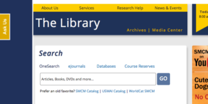 Screenshot of old library website